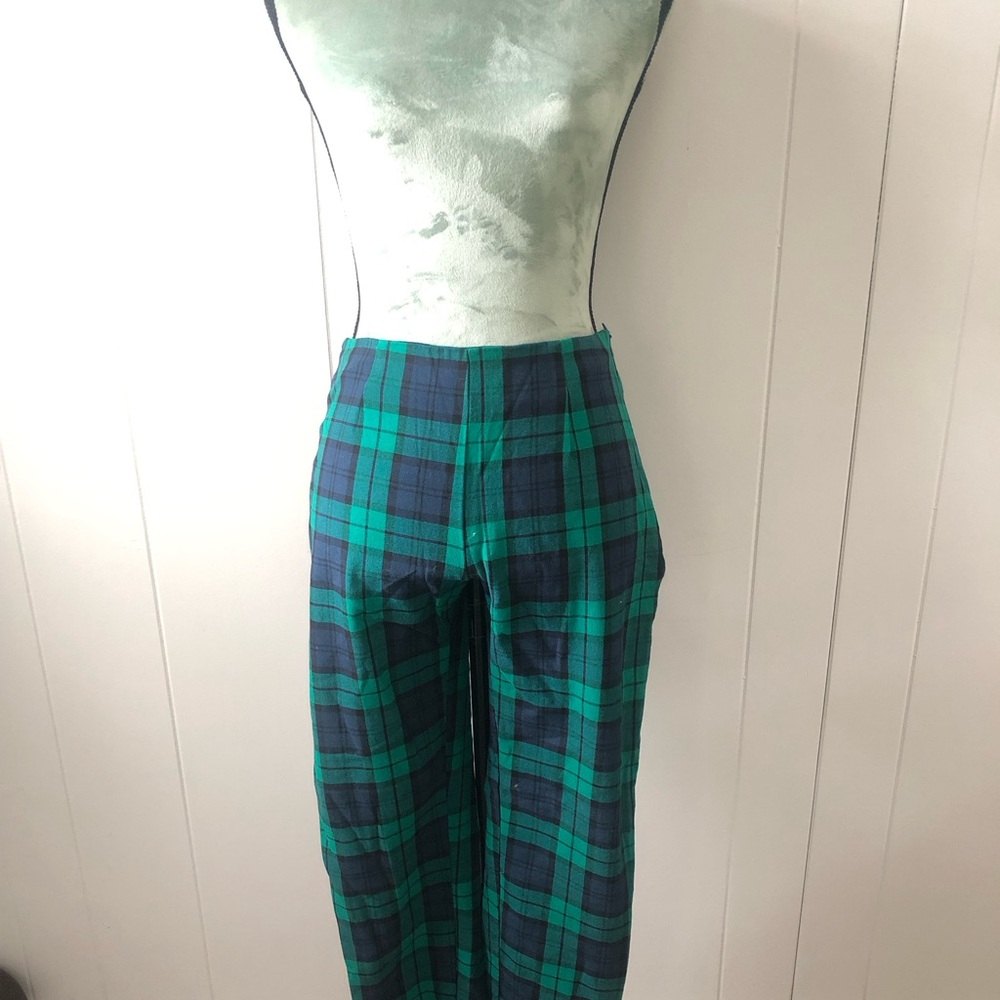 Green and Black Plaid Pants